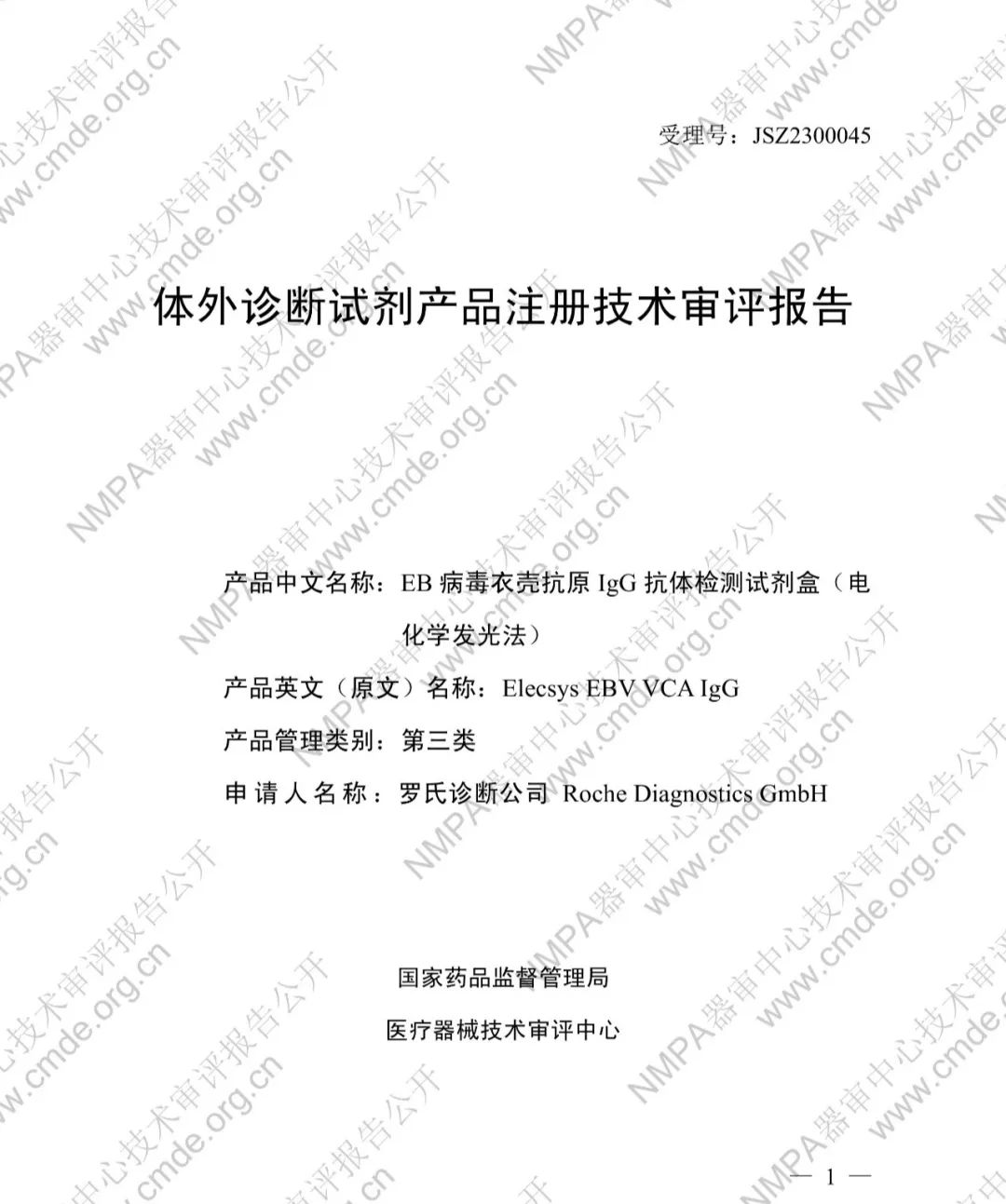 羅氏EB病毒衣殼抗原IgG抗體檢測試劑盒三類IVD新品審評報告公開(圖2)